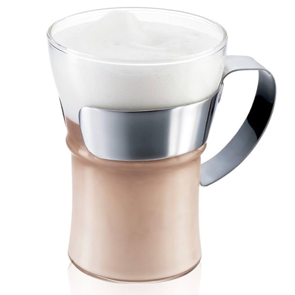 Bodum ASSAM Coffee Glass Set (Metal Handle, 12 oz) - Pack of 4